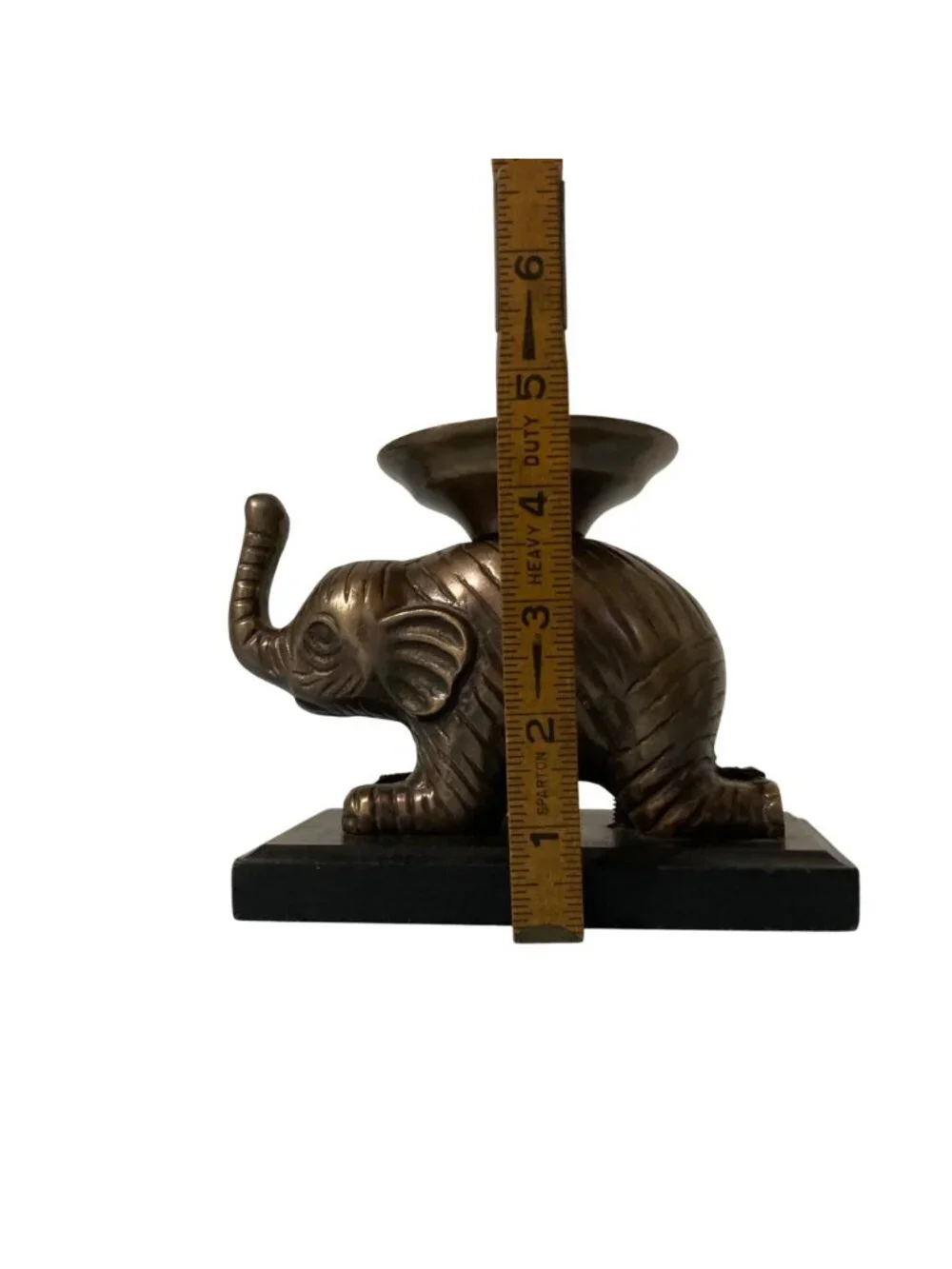 Vintage Elephant Candle Holder Statue On Wooden Base